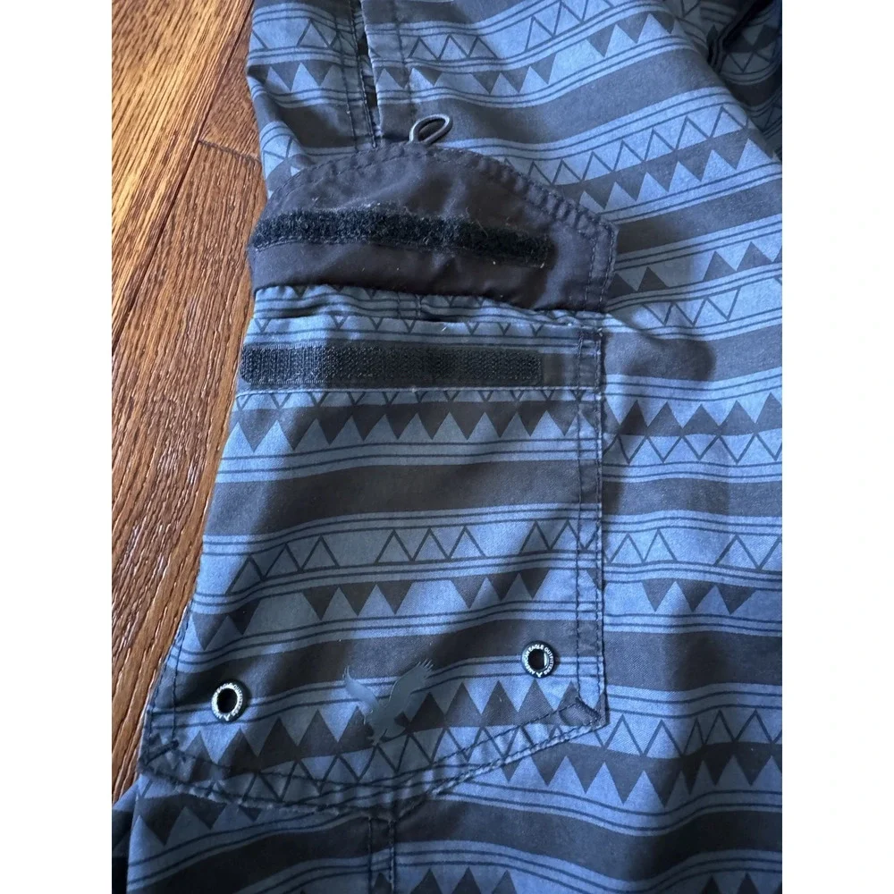 American Eagle Board Shorts‎ Mens XL Geometric Black Blue Swim Trunks Surfing